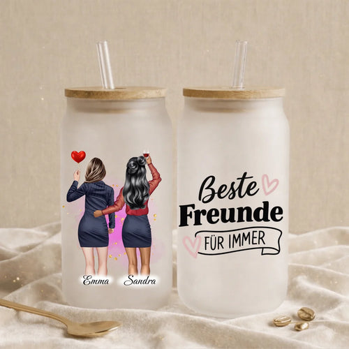 Beste Freundinnen & Schwester - Personalisierte Trinkglas