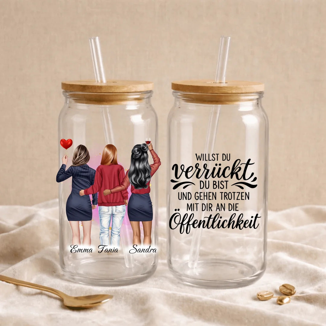 Beste Freundinnen & Schwester - Personalisierte Trinkglas