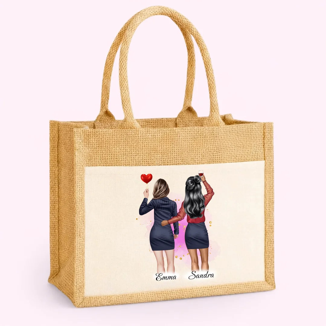 Beste Freundinnen & Schwester Personalisierte Jute Tasche