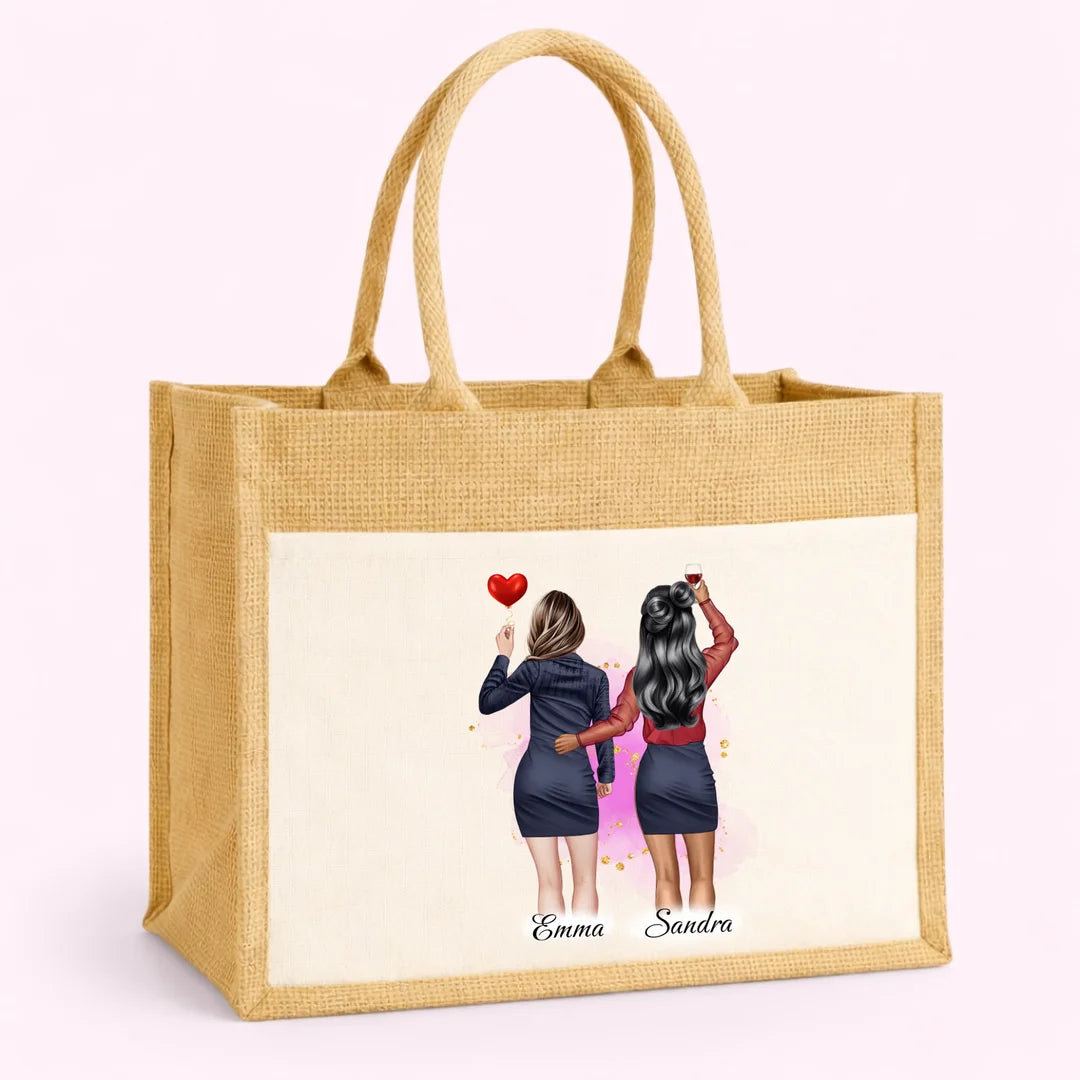 Beste Freundinnen & Schwester Personalisierte Jute Tasche