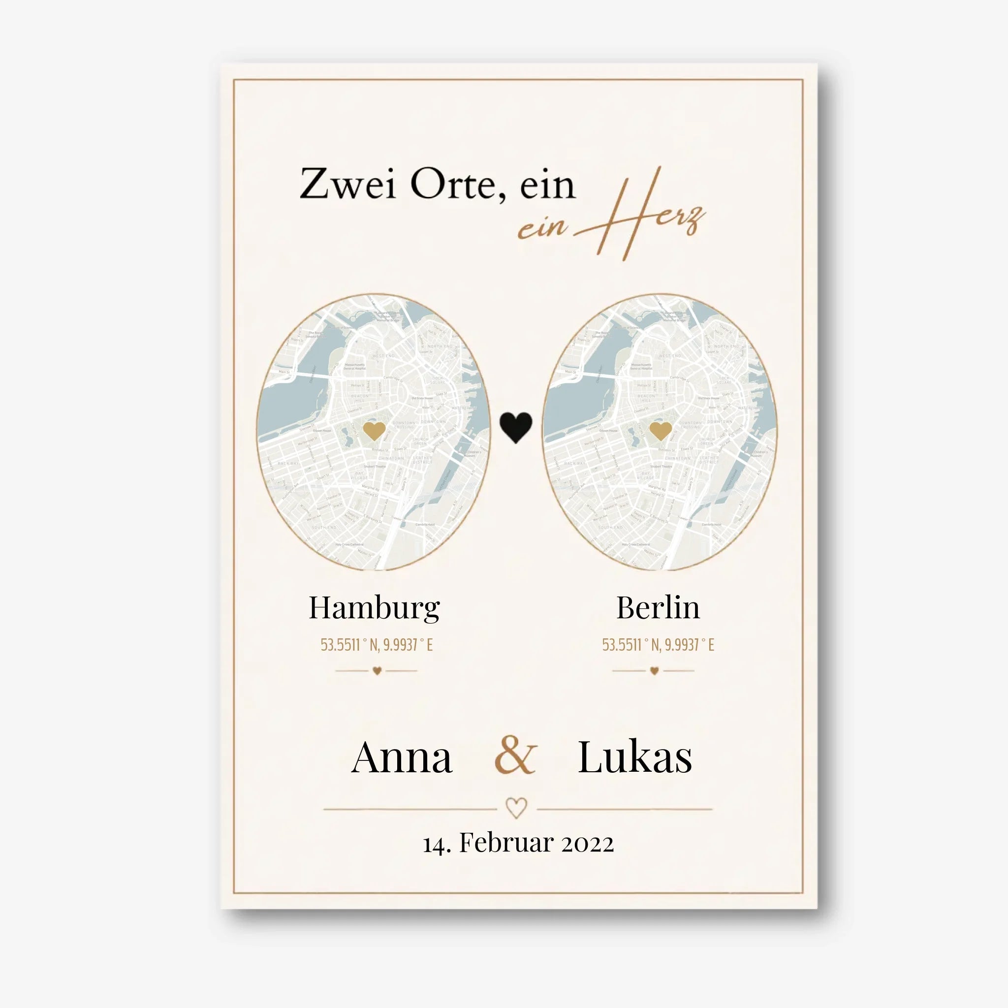 2 Karten-Herz wo alles begonnen - Personalisierte Poster