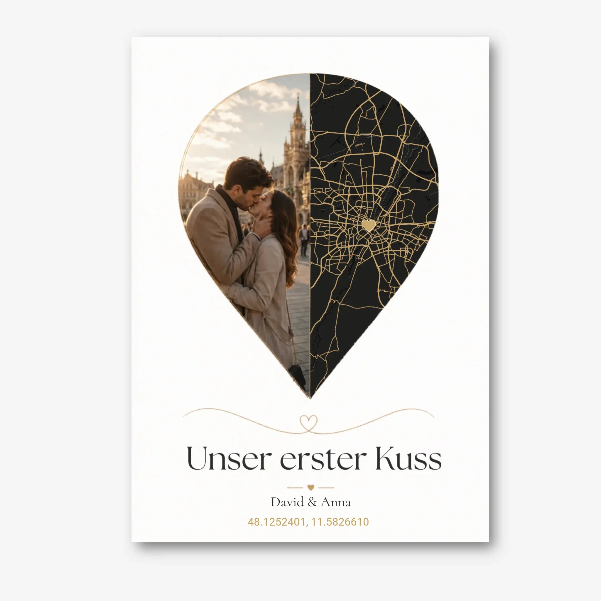 Personalisiertes Paar-Poster – Unser erster Kuss mit Foto & Karte