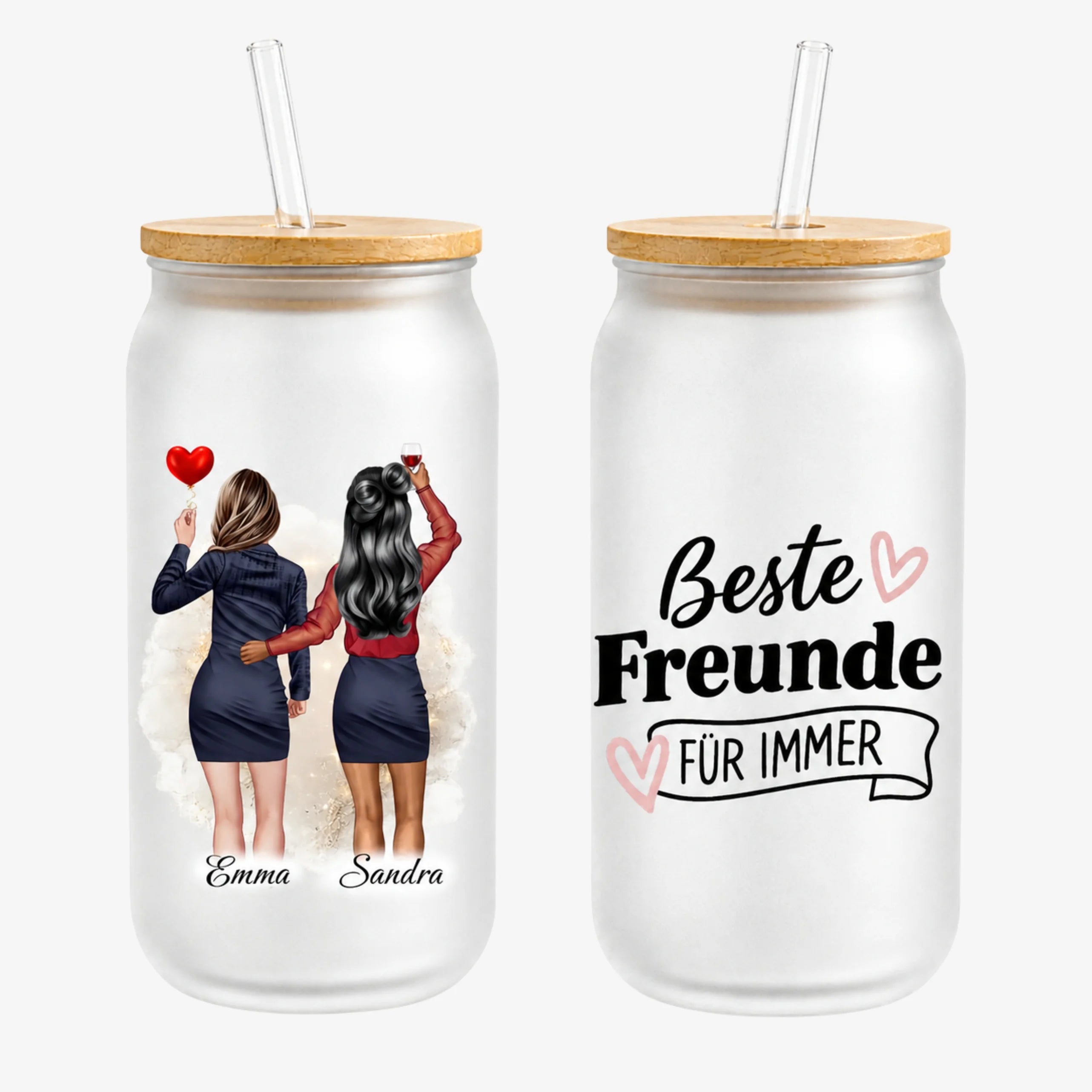 Beste Freundinnen & Schwester - Personalisierte Trinkglas