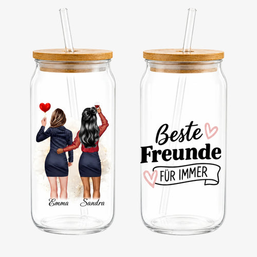 Beste Freundinnen & Schwester - Personalisierte Trinkglas