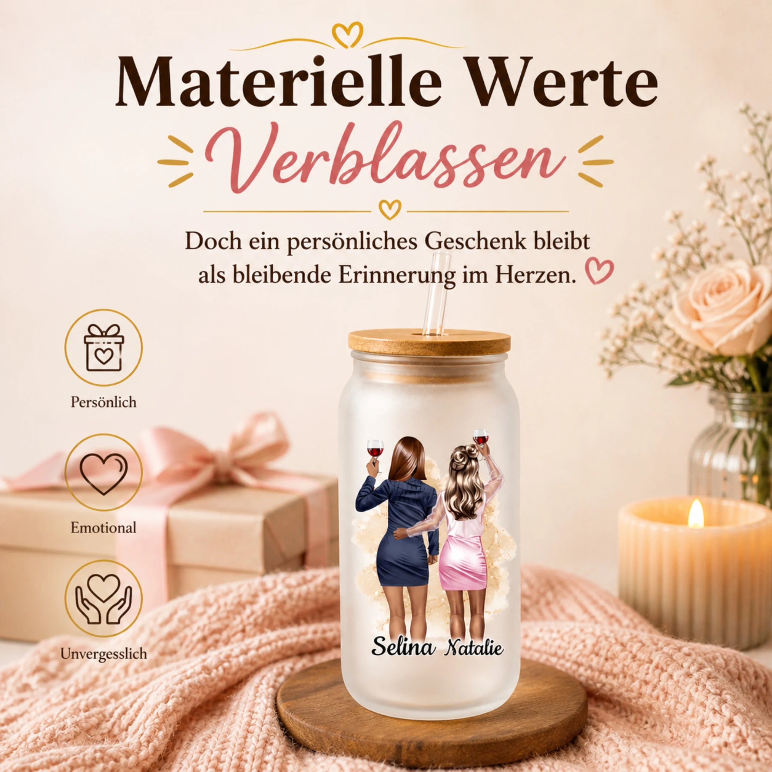 Beste Freundinnen & Schwester - Personalisierte Trinkglas
