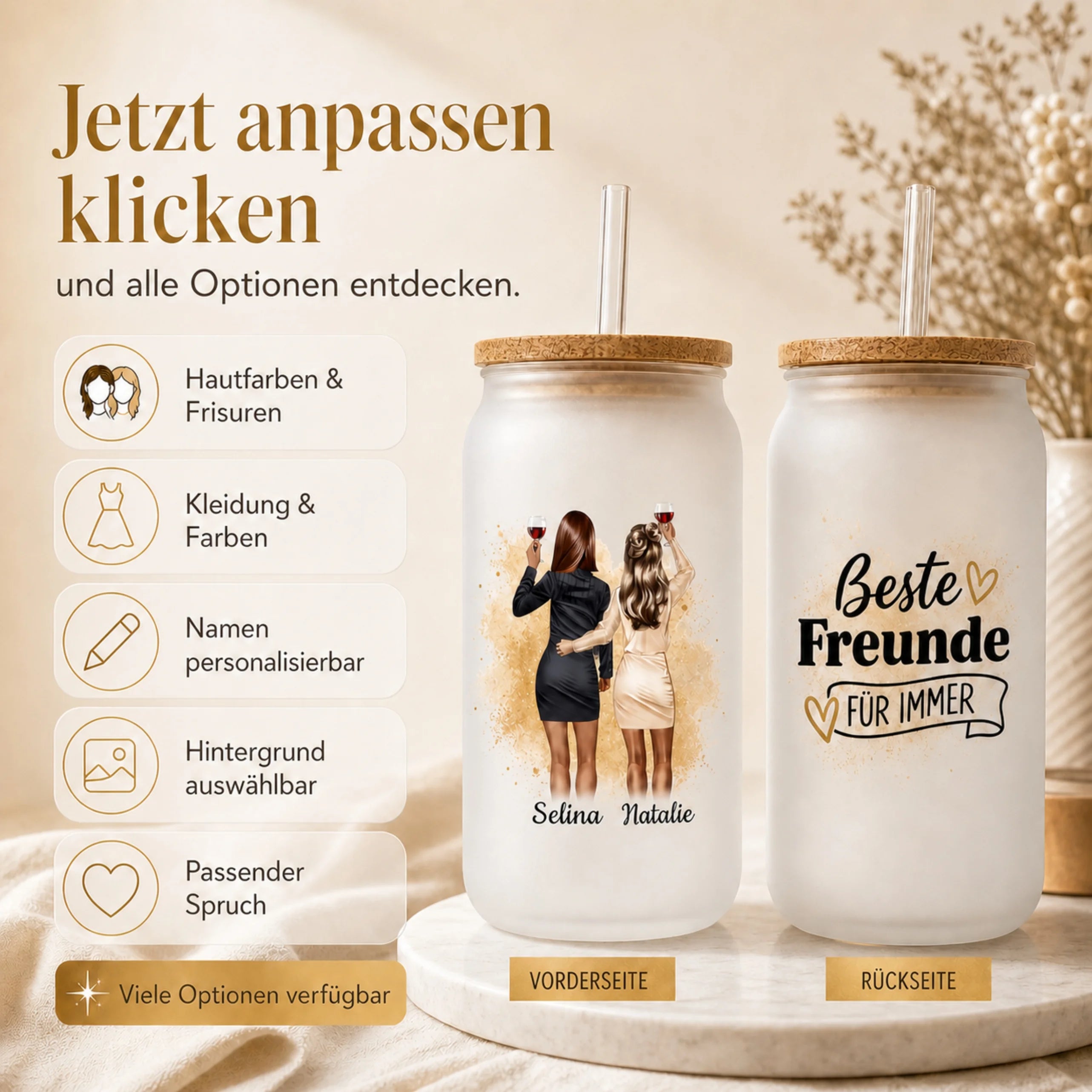 Beste Freundinnen & Schwester - Personalisierte Trinkglas