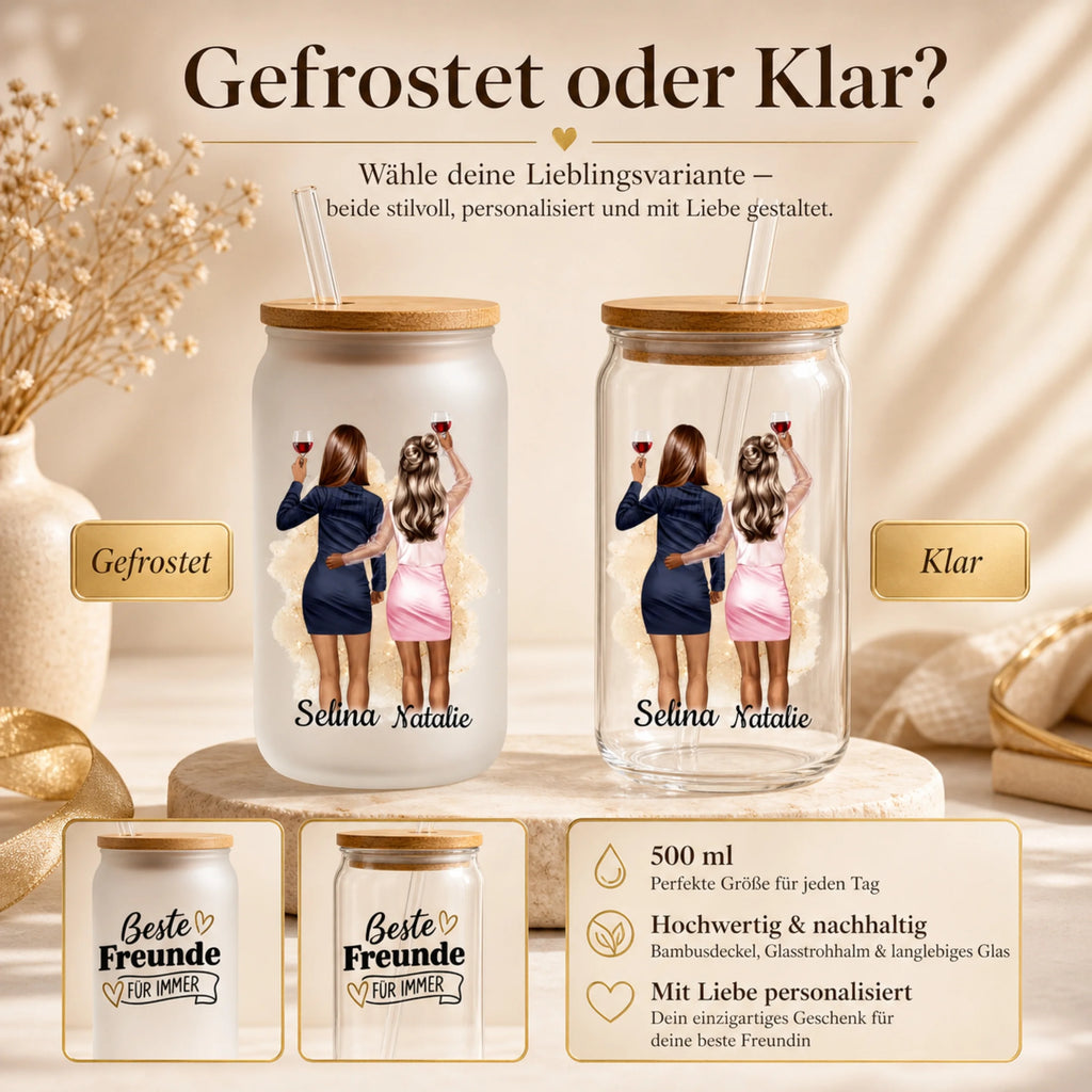 Beste Freundinnen & Schwester - Personalisierte Trinkglas