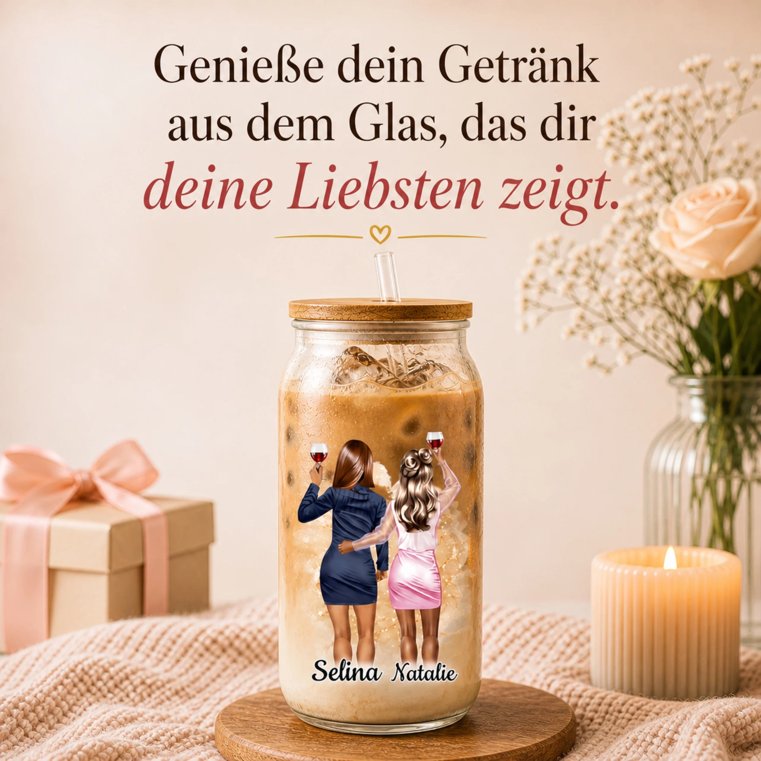 Beste Freundinnen & Schwester - Personalisierte Trinkglas