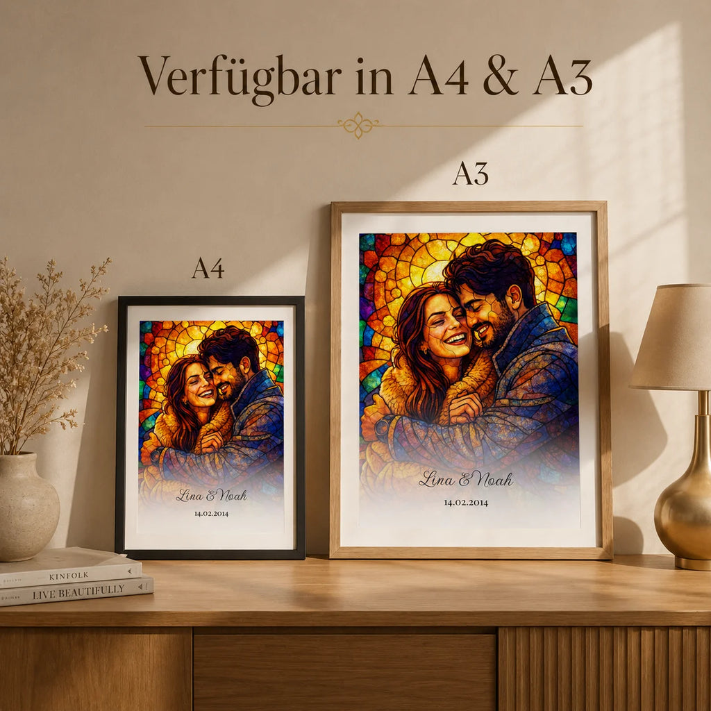 Personalisiertes Buntglas-Porträt erhältlich in DIN A4 und DIN A3
