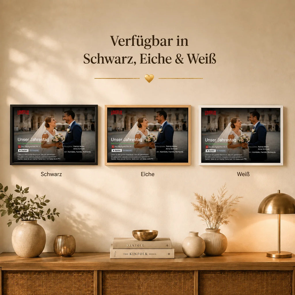 Personalisiertes Film-Poster mit Rahmen in Weiß, Schwarz oder Eiche