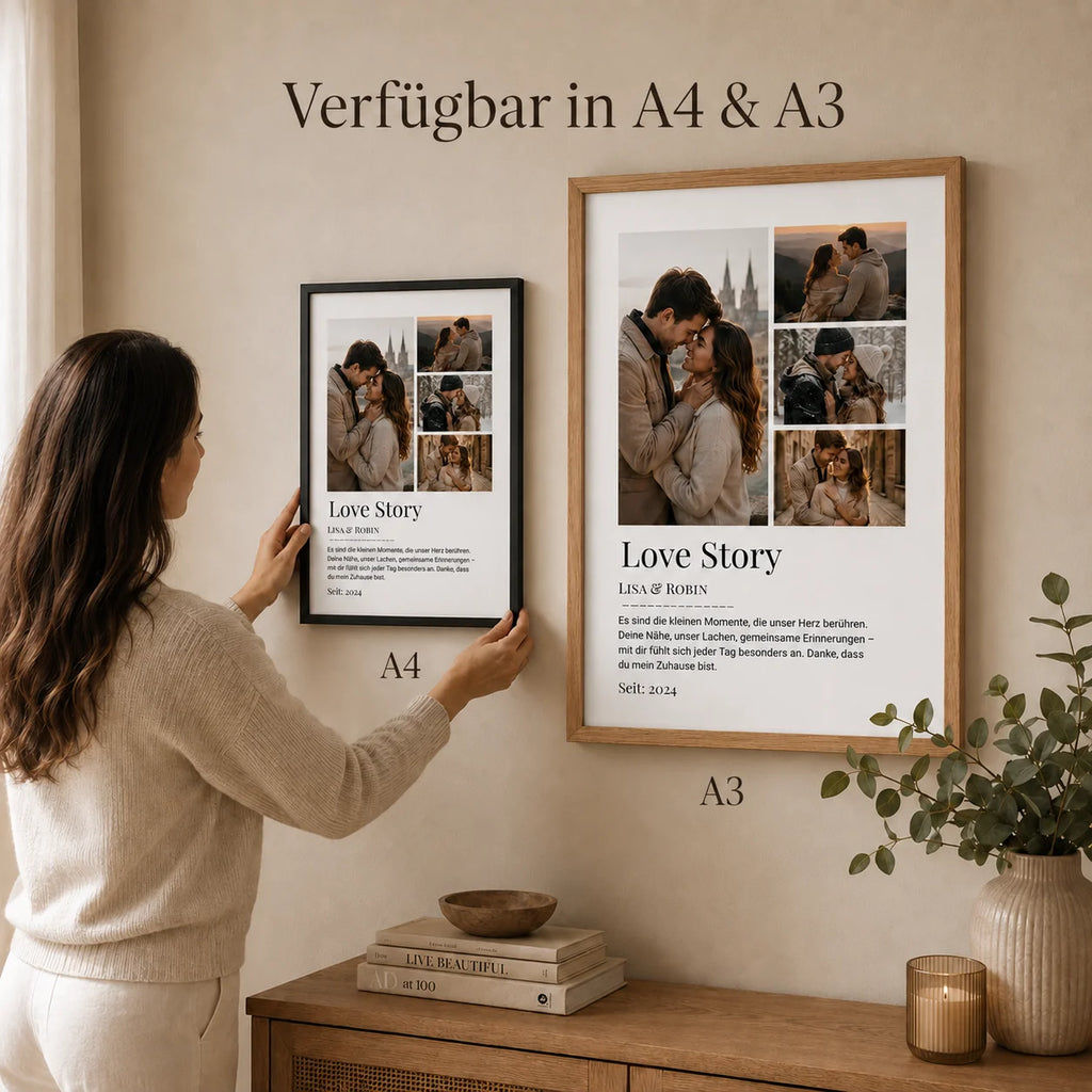 Personalisiertes Foto-Collage-Poster erhältlich in DIN A4 und DIN A3 – Größenvergleich