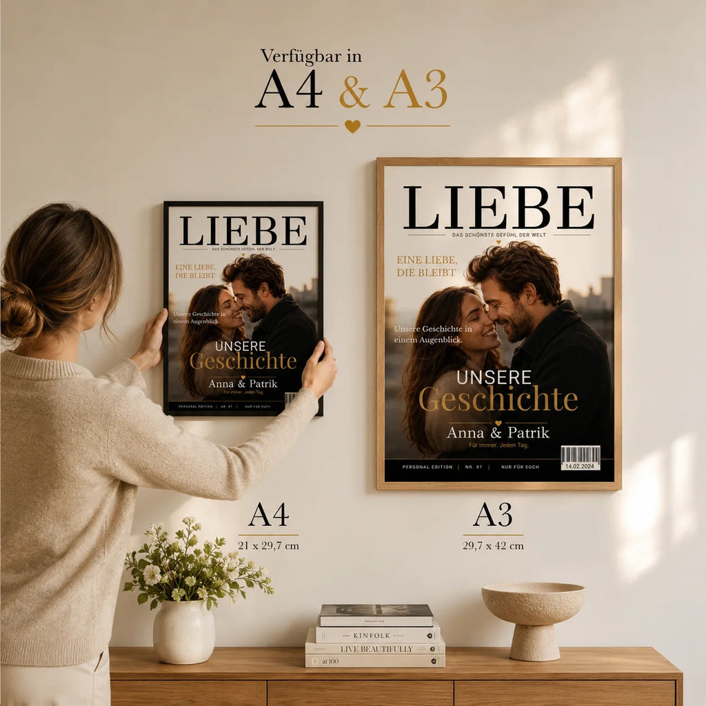 Personalisiertes Fotoposter erhältlich in DIN A4 und DIN A3 – Größenvergleich