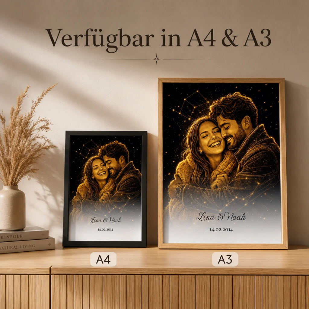 Personalisiertes Golden-Line-Art-Poster erhältlich in DIN A4 und DIN A3