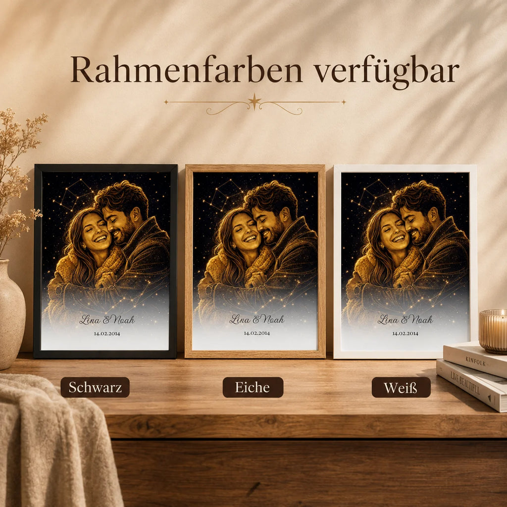 Personalisiertes Golden-Line-Art-Poster mit Rahmen in Weiß, Schwarz oder Eiche