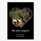 Personalisiertes Herzkarten-Poster mit Karte in Herzform, Foto, Namen und Datum – Geschenk für Paare