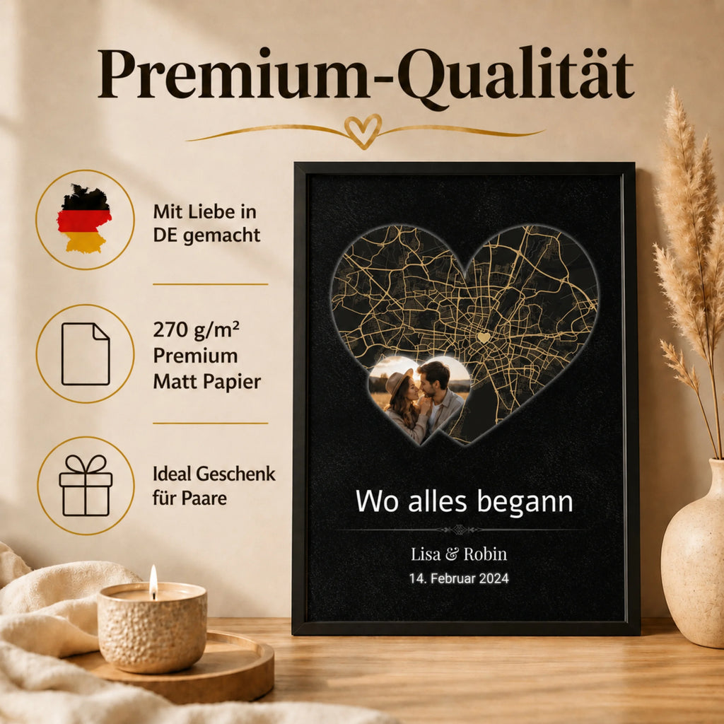 Personalisiertes Herzkarten-Poster auf 270 g/m² Premium Matt Papier, in Deutschland gemacht