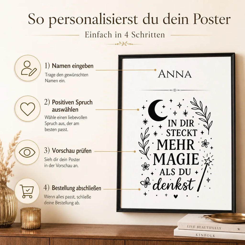 Personalisiertes Initialen-Poster in 4 Schritten gestalten - Name und Spruch auswählen