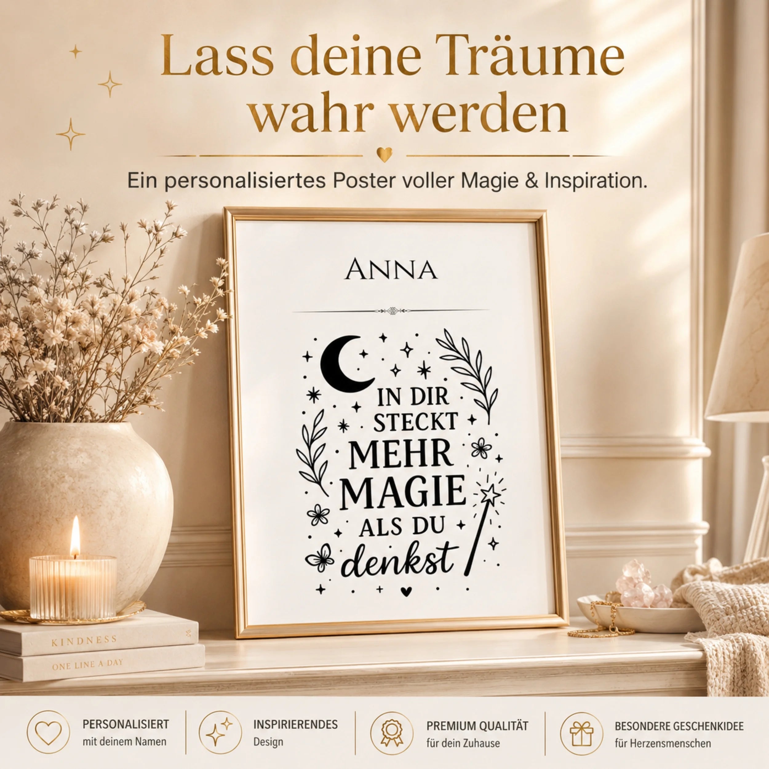 Personalisiertes Mutmacher-Poster im Kinderzimmer an der Wand