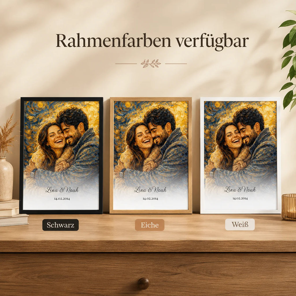 Personalisiertes Öl-Gemälde-Porträt mit Rahmen in Weiß, Schwarz oder Eiche