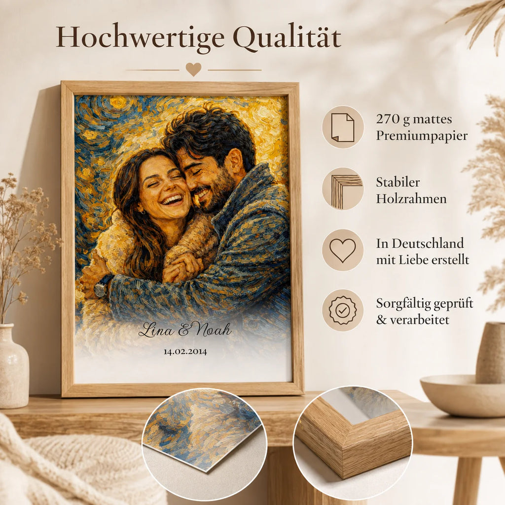 Personalisiertes Öl-Gemälde-Porträt gerahmt an der Wand im Wohnzimmer