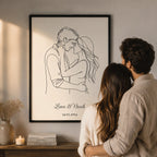 Personalisiertes One-Line-Art-Poster in Gold mit Namen und Datum