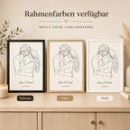 Personalisiertes One-Line-Art-Poster mit Rahmen in Weiß, Schwarz oder Eiche