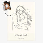 Personalisiertes One-Line-Art-Poster in verschiedene Farben mit Namen und Datum