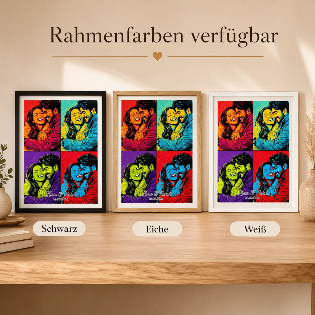 Personalisiertes Pop-Art-Poster mit Rahmen in Weiß, Schwarz oder Eiche