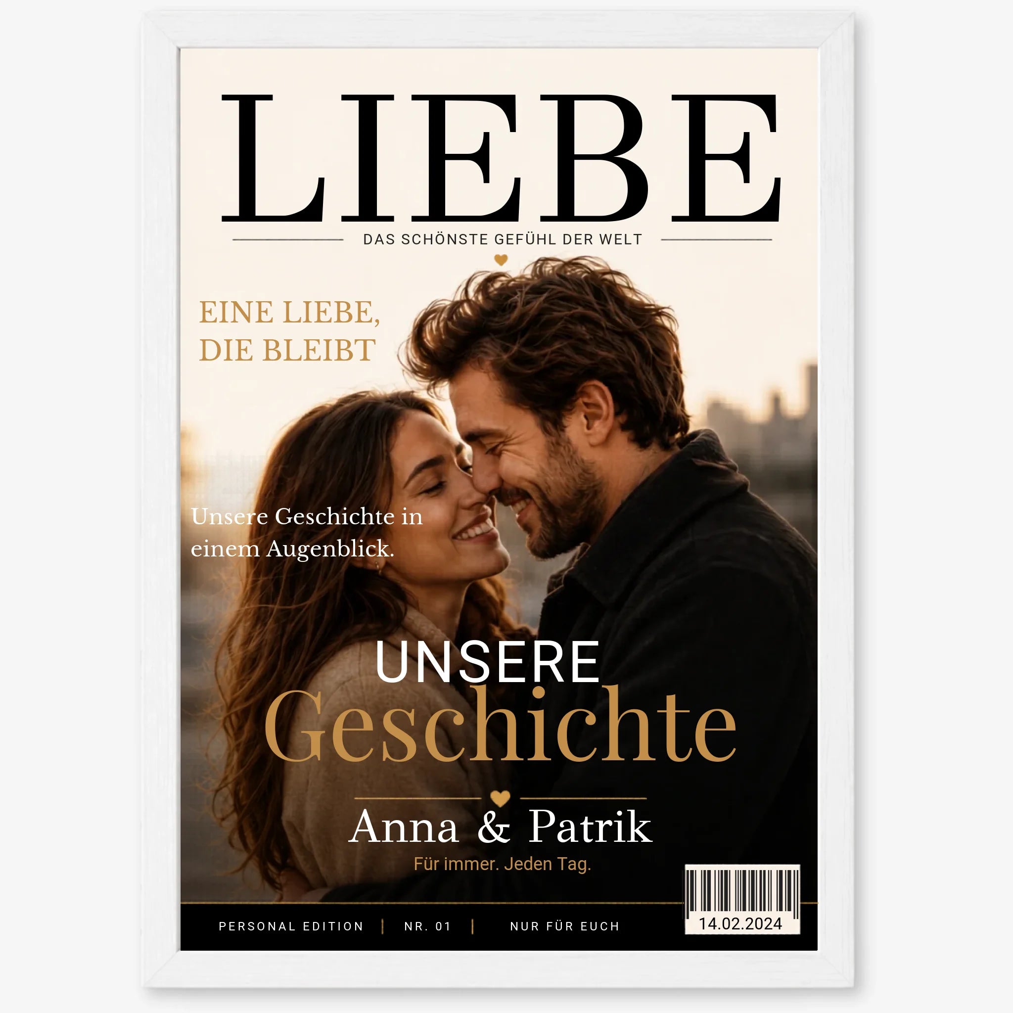 Personalisiertes Fotoposter im Magazin-Stil – Foto, Namen, Datum & Anlass
