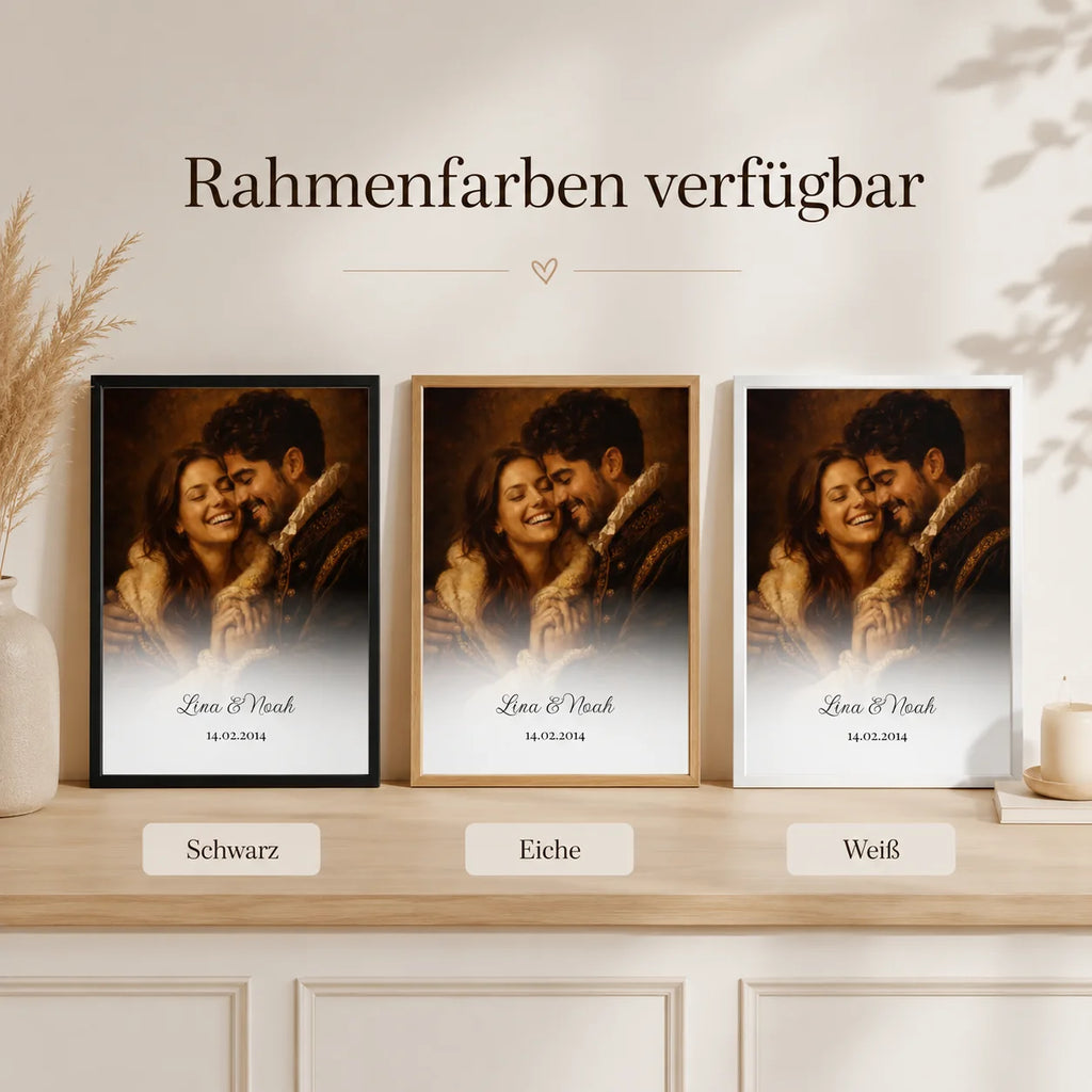 Personalisiertes Royal-Porträt mit Rahmen in Weiß, Schwarz oder Eiche