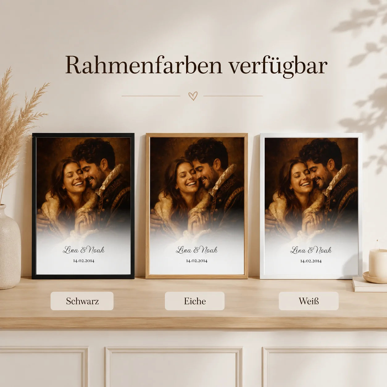 Personalisiertes Royal-Porträt mit Rahmen in Weiß, Schwarz oder Eiche
