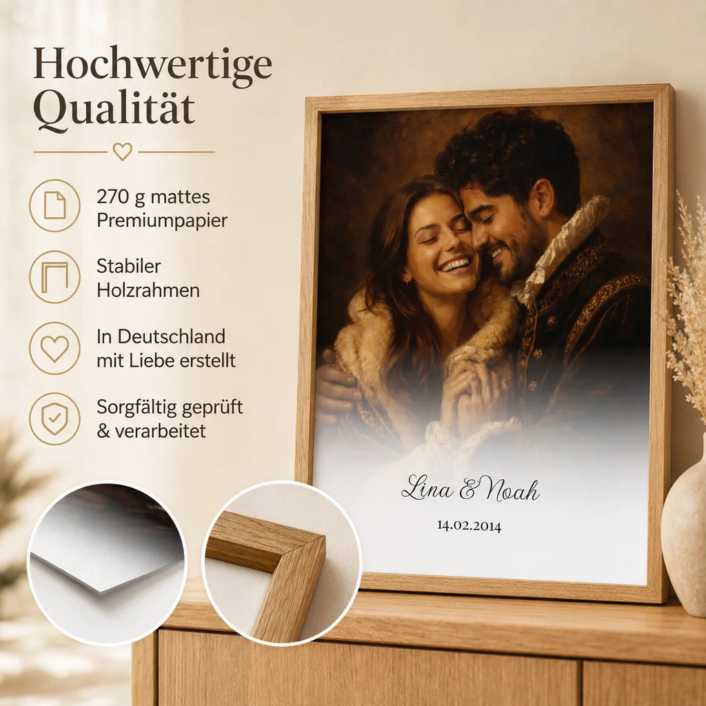 Personalisiertes Royal-Porträt gerahmt an der Wand im Wohnzimmer